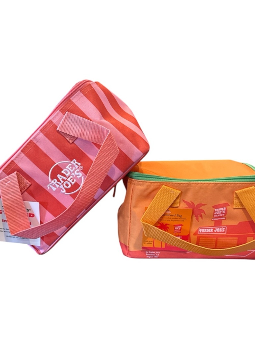 Trader Joe's Bundle of 2  Mini Insulated Bag Summer 2026 Striped Pink /Orange